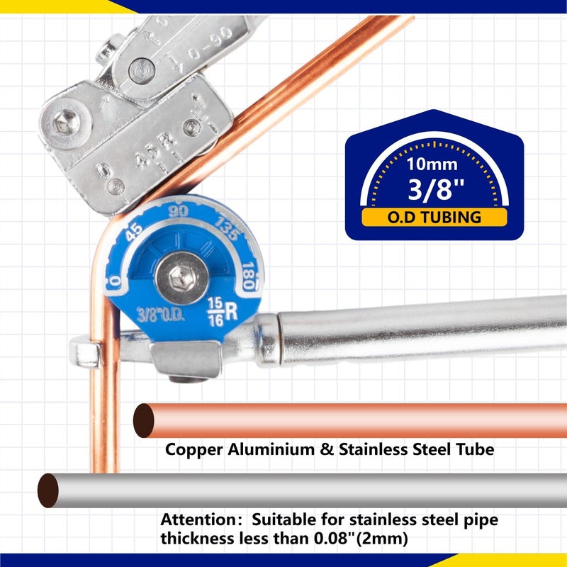 Wostore 3/8" Pipe Bender Heavy Duty Tubing Bender Tube Bender Roller 0-180° Copper Tool For Copper Aluminium Iron & Stainless Steel Tube In HVAC Plumping - Image 3